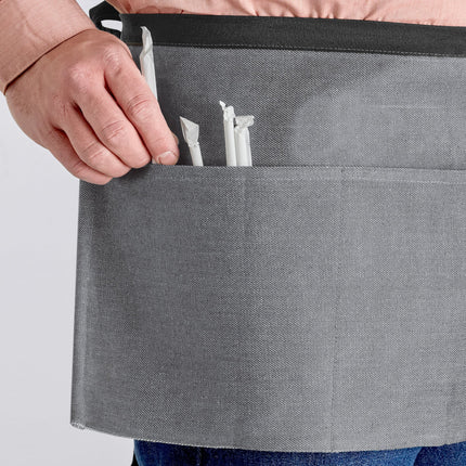 Tạp dề nửa thân vải denim Acopa Kennett xám, 3 túi và dây viền đen