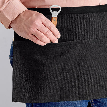 Tạp dề nửa thân vải denim Acopa Kennett đen, 3 túi và dây viền đen
