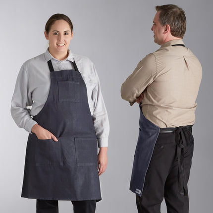 Tạp dề yếm vải denim điều chỉnh được Acopa Kennett xanh dương, 3 túi và dây viền đen