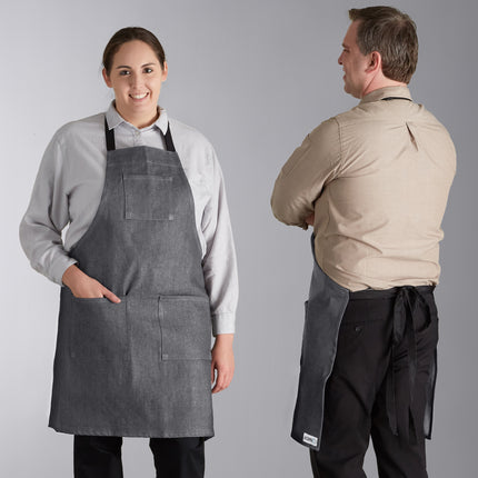 Tạp dề yếm vải denim điều chỉnh được Acopa Kennett xám, 3 túi và dây viền đen
