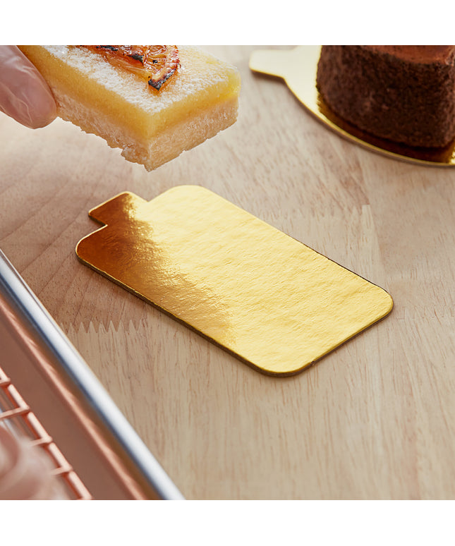 Đế bánh chữ nhật giấy vàng có tab Enjay 9,8 x 5,7 cm - Thùng 500 cái
