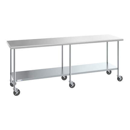 Bàn thao tác thép không gỉ 430 18 gauge có kệ dưới và bánh xe Steelton 76 x 244 cm