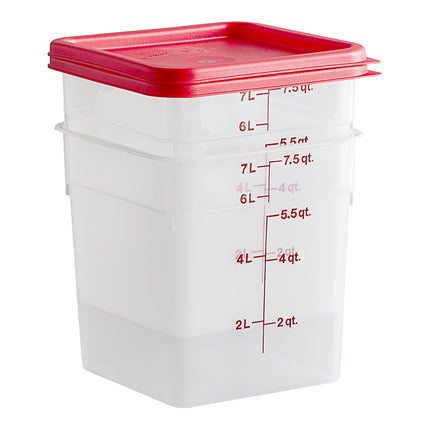 Hộp đựng thực phẩm nhựa PP vuông trong mờ kèm nắp đỏ Cambro CamSquares® 7,6 lít - Bộ 2 cái