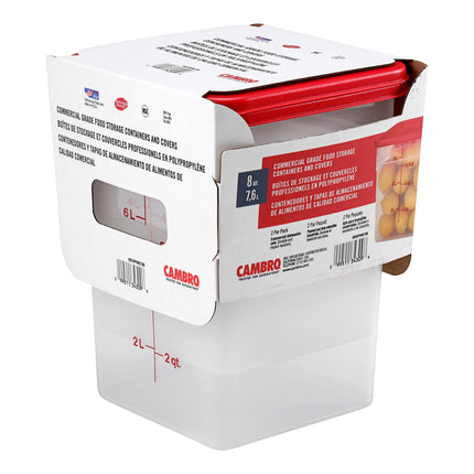 Hộp đựng thực phẩm nhựa PP vuông trong mờ kèm nắp đỏ Cambro CamSquares® 7,6 lít - Bộ 2 cái