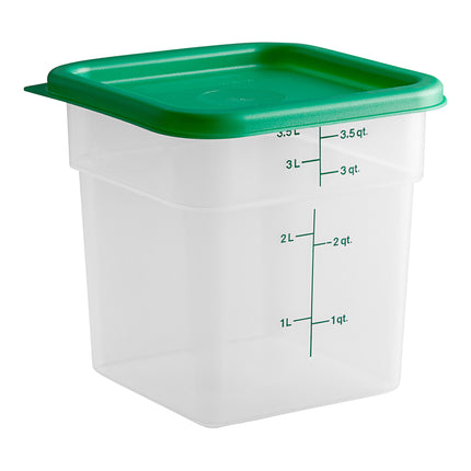 Hộp đựng thực phẩm nhựa PP vuông trong mờ kèm nắp xanh lá Cambro CamSquares® 3,8 lít - Bộ 3 cái