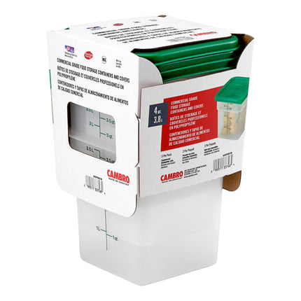 Hộp đựng thực phẩm nhựa PP vuông trong mờ kèm nắp xanh lá Cambro CamSquares® 3,8 lít - Bộ 3 cái