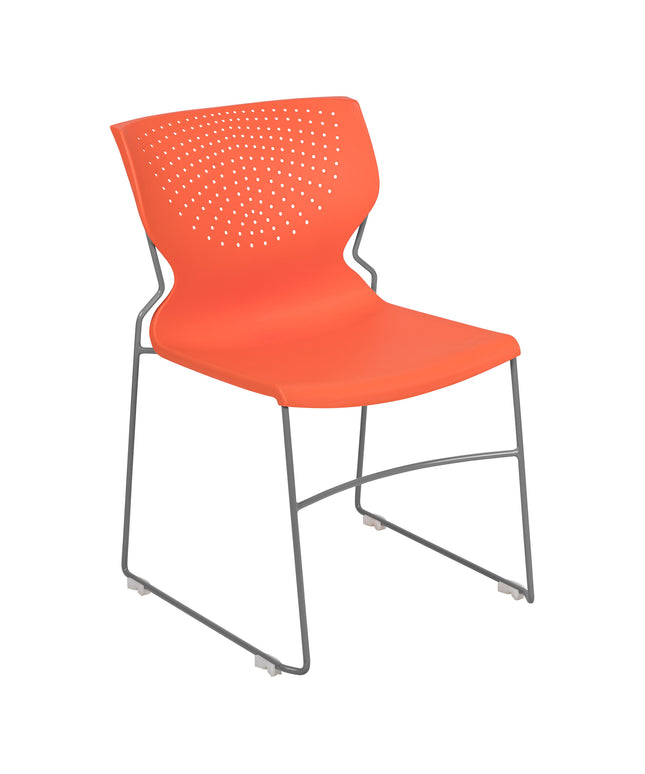 Ghế xếp chồng ôm dáng lưng thoáng khí màu cam đế trượt xám Flash Furniture Hercules