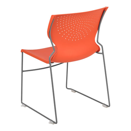 Ghế xếp chồng ôm dáng lưng thoáng khí màu cam đế trượt xám Flash Furniture Hercules