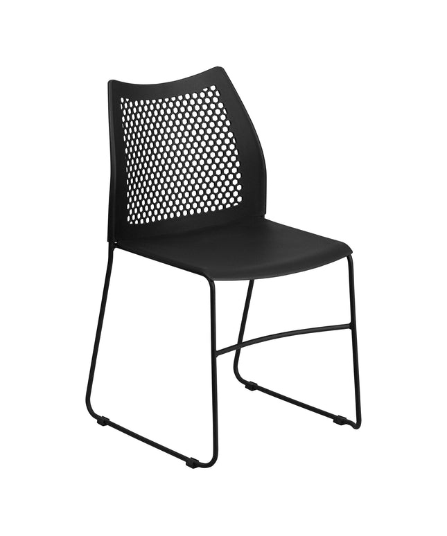 Ghế xếp chồng lưng thoáng Flash Furniture Hercules đen, chân đế trượt đen