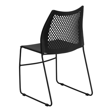 Ghế xếp chồng lưng thoáng Flash Furniture Hercules đen, chân đế trượt đen