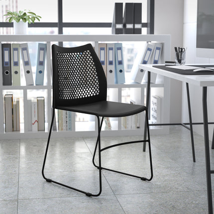Ghế xếp chồng lưng thoáng Flash Furniture Hercules đen, chân đế trượt đen