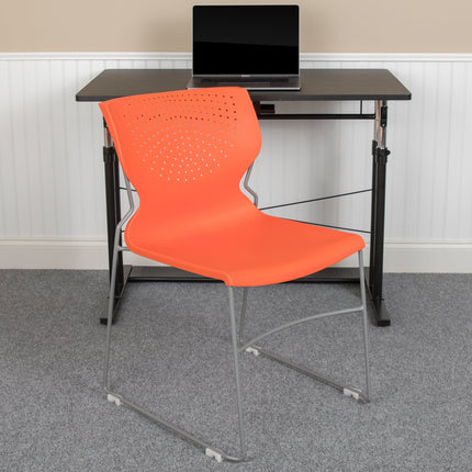 Ghế xếp chồng ôm dáng lưng thoáng khí màu cam đế trượt xám Flash Furniture Hercules