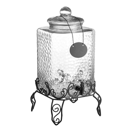 Bình đựng đồ uống thủy tinh dập nổi Acopa 5 Gallon (18,9 lít) với chân kim loại và bảng phấn