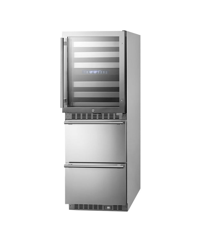 Hầm rượu vang hai vùng nhiệt kết hợp Summit Appliance SWCDAR24 61 cm 46 chai kèm tủ lạnh 2 ngăn kéo