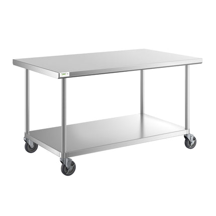Bàn thao tác thép không gỉ 304 16 gauge có kệ dưới và bánh xe Regency 91 x 152 cm