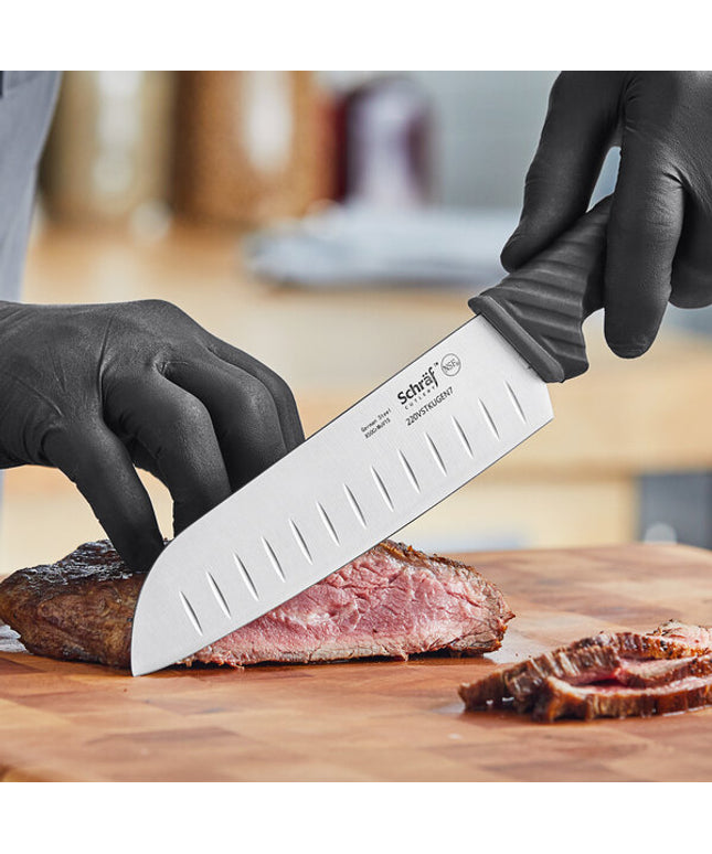 Dao Santoku lưỡi Granton Schraf 18 cm cán TPRgrip nâu