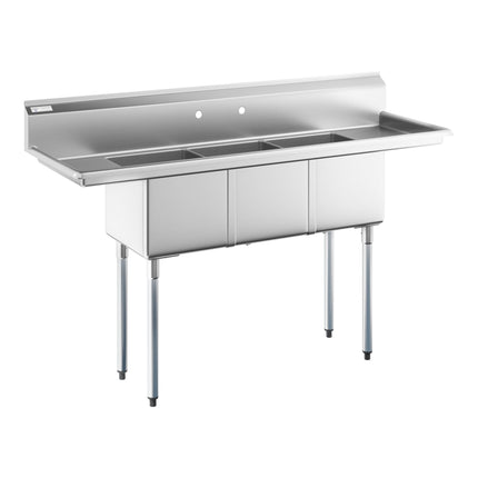 Bồn rửa ba ngăn Steelton 168 cm, hai bàn thoát nước 30 cm, lòng bồn 36 x 41 x 30 cm