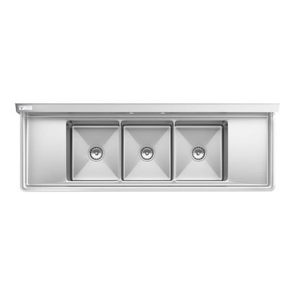 Bồn rửa ba ngăn Steelton 168 cm, hai bàn thoát nước 30 cm, lòng bồn 36 x 41 x 30 cm