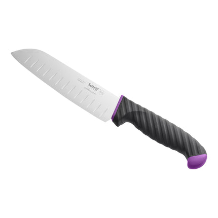 Dao bếp Santoku Schraf 18 cm lưỡi Granton cán TPRgrip tím không gây dị ứng
