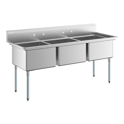 Bồn rửa 3 ngăn thương mại Regency 206 cm chân thép mạ kẽm