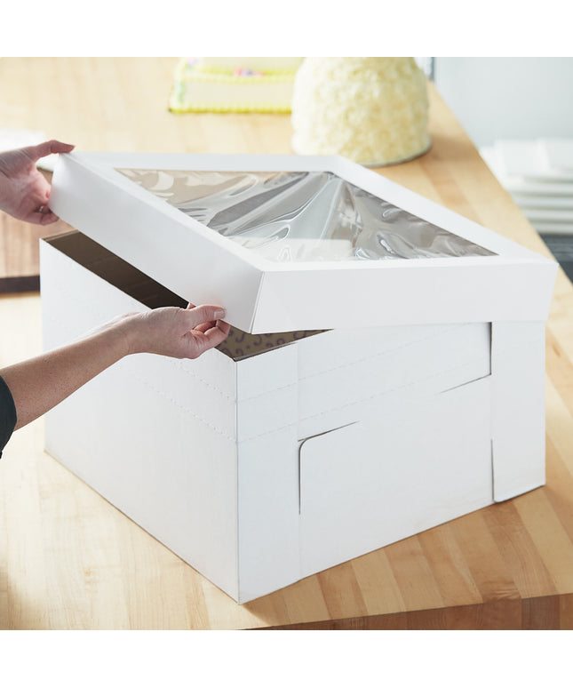 Hộp bánh gato điều chỉnh trắng có cửa sổ Enjay B-FB18 Flexbox 46 x 46 x 30 cm - Gói 5 cái