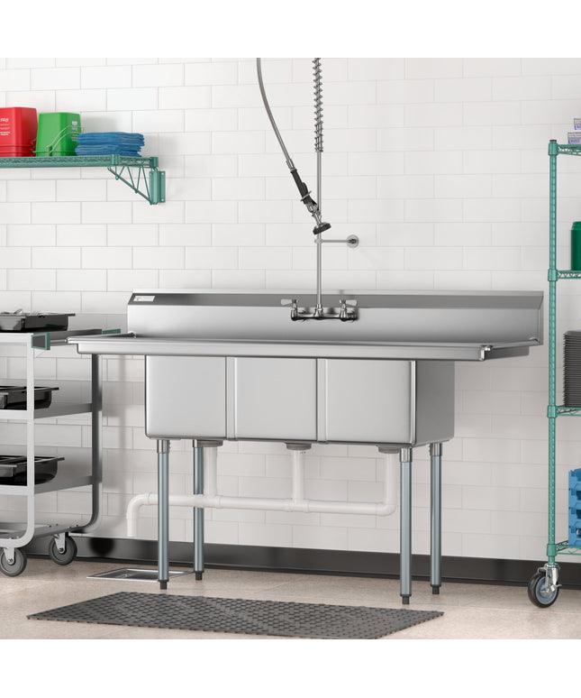 Bồn rửa ba ngăn Steelton 168 cm, hai bàn thoát nước 30 cm, lòng bồn 36 x 41 x 30 cm