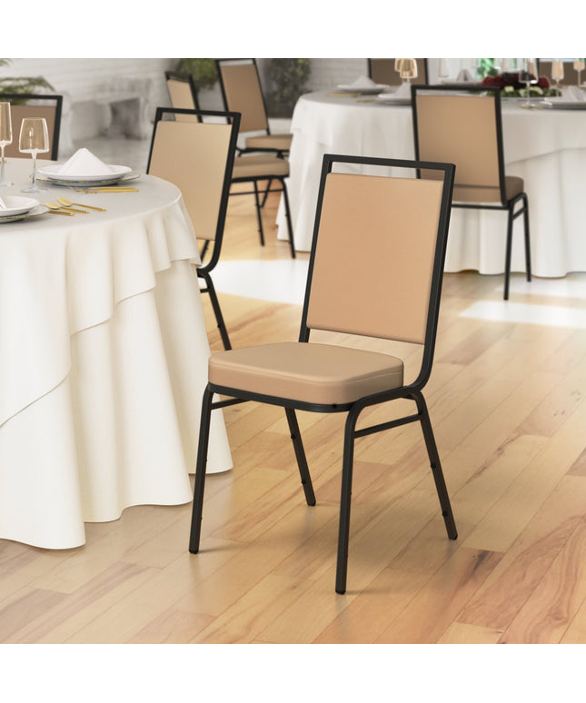 Ghế tiệc lưng vuông Lancaster Table & Seating với simili nâu vàng và khung đen
