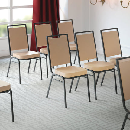 Ghế tiệc lưng vuông Lancaster Table & Seating với simili nâu vàng và khung đen