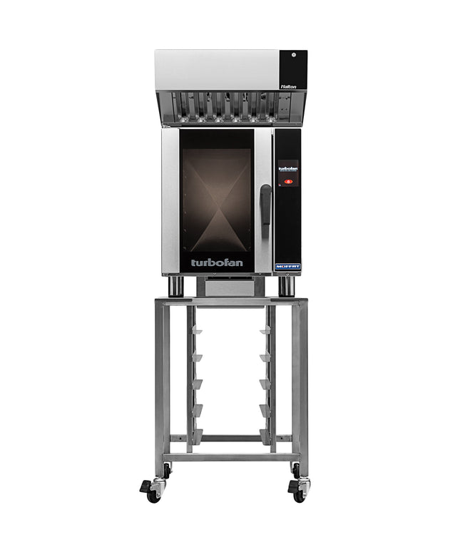 Lò nướng đối lưu Moffat E33T5-P Turbofan một tầng khổ nửa điện màn hình cảm ứng kèm chụp hút không ống và chân thép khôn