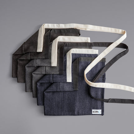 Tạp dề nửa thân vải denim Acopa Kennett đen, 3 túi và dây viền tự nhiên