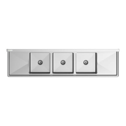 Bồn rửa công nghiệp 3 ngăn Regency 239 cm với chân thép mạ kẽm, hai khay ráo 46 cm và bồn 46 x 46 x 36 cm