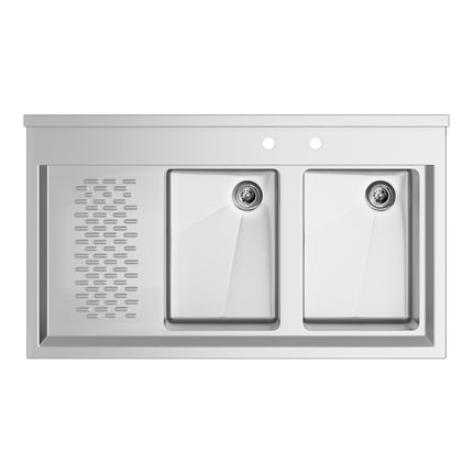 Bồn rửa quầy bar inox Regency 91 x 53 cm hai khoang kèm bàn ráo trái 30 cm