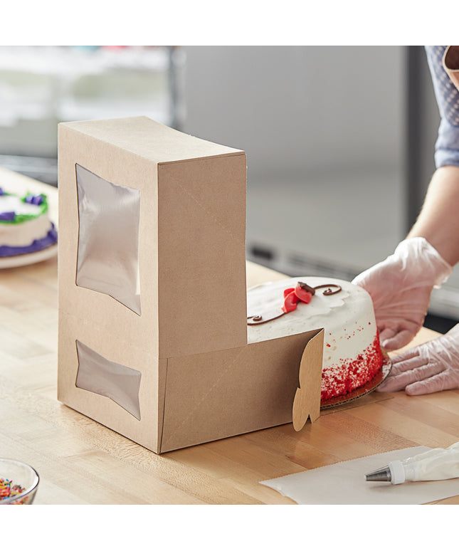 Hộp đựng bánh giấy kraft Baker's Lane 20 x 20 x 10 cm có cửa sổ bật tự động - Thùng 150 cái