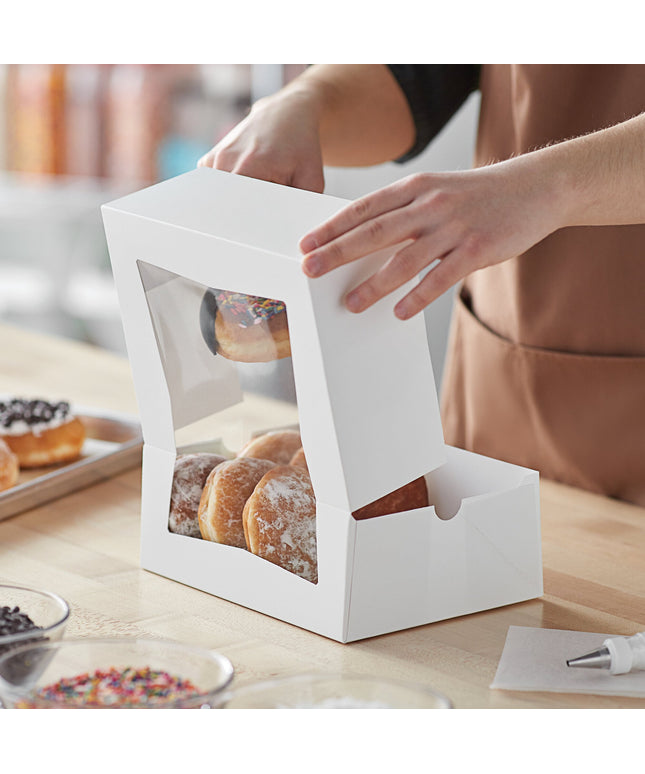 Hộp bánh gato có cửa sổ bật tự động trắng tùy chỉnh Baker's Lane 23 x 18 x 9 cm - Thùng 200 cái