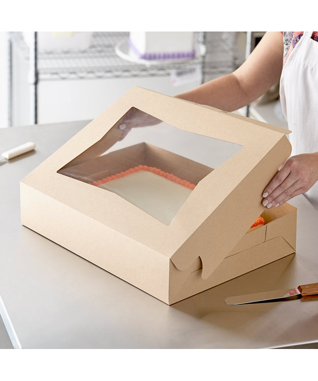 Hộp bánh cửa sổ giấy kraft Baker's Lane 48 x 36 x 10 cm cỡ nửa khay - Gói 10 cái
