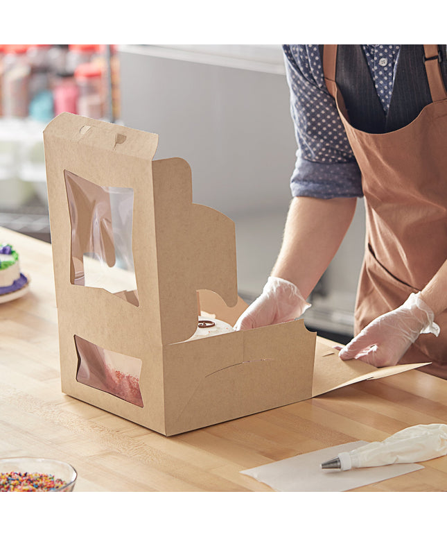 Hộp đựng bánh giấy kraft Baker's Lane 25 x 25 x 13 cm có cửa sổ - Gói 10 cái