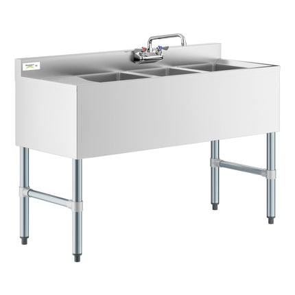 Bồn rửa dưới quầy bar ba ngăn Regency 122 x 48 cm kèm vòi và mặt ráo bên trái
