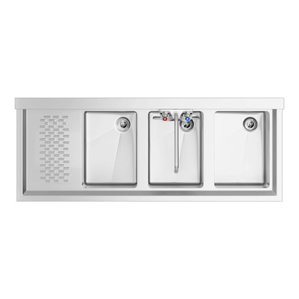 Bồn rửa dưới quầy bar ba ngăn Regency 122 x 48 cm kèm vòi và mặt ráo bên trái