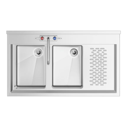 Bồn rửa hai ngăn dưới quầy bar Regency 91 x 53 cm, kèm vòi và bàn thoát nước bên phải