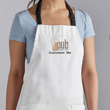 Tạp dề yếm 2 túi pha polyester-cotton điều chỉnh tùy chỉnh được màu trắng Choice 81,3 x 76,2 cm