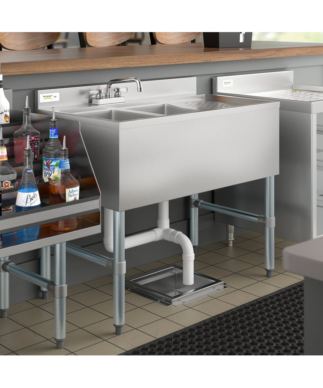 Bồn rửa hai ngăn dưới quầy bar Regency 91 x 53 cm, kèm vòi và bàn thoát nước bên phải