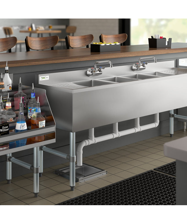 Bồn rửa dưới quầy bar Regency 183 x 48 cm bốn khoang kèm hai vòi và hai khay thoát nước