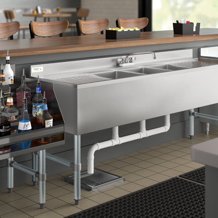 Bồn rửa dưới quầy bar Regency 183 x 53 cm ba khoang kèm hai khay thoát nước 48 cm