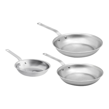 Bộ 3 chảo rán inox tri-ply Vollrath Tribute tương thích bếp từ tay cầm mạ crôm - Chảo 20 cm, 25 cm và 30 cm