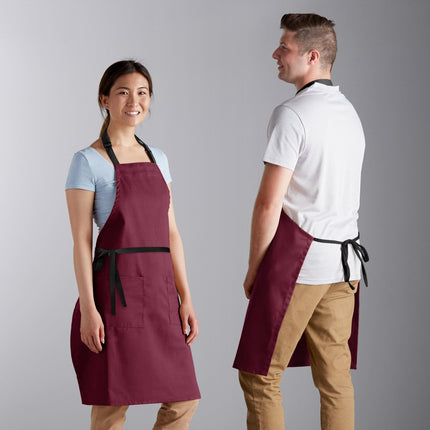 Tạp dề yếm vải poly-cotton điều chỉnh được Choice đỏ mận, 2 túi và dây viền đen