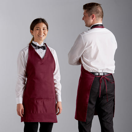 Tạp dề tuxedo 2 túi pha polyester-cotton điều chỉnh màu đỏ mận Choice