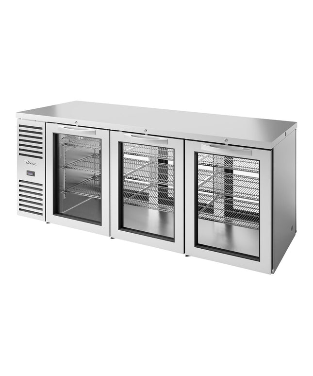 Tủ mát quầy bar True TBR84-PTSZ1-L-S-GGG-GGG-1 213,4 cm inox cửa kính cửa thông sau quầy bar LED chiếu sáng