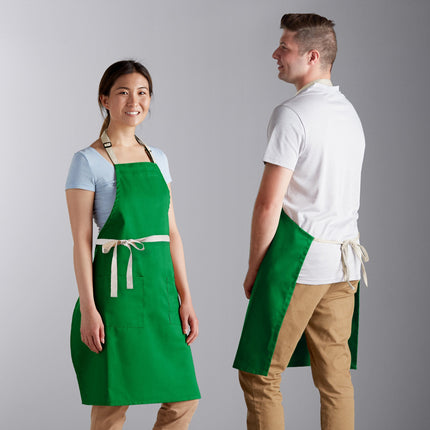 Tạp dề yếm vải poly-cotton điều chỉnh được Choice xanh lá, 2 túi và dây viền tự nhiên