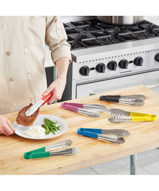 Kẹp gắp răng cưa thép không gỉ Choice cán bọc màu HACCP 24,1 cm - Bộ 6 cái