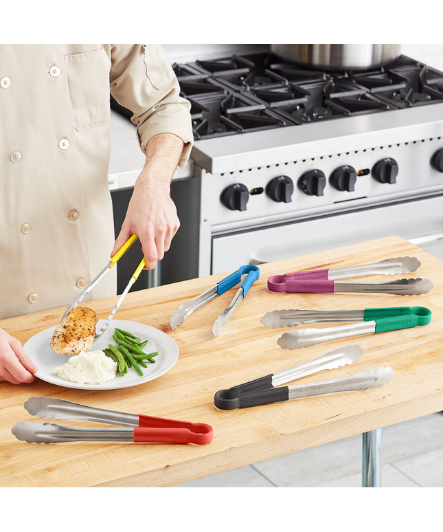 Kẹp gắp Choice 30,5 cm HACCP Color Coated Handles thép không gỉ răng cưa - 6/bộ